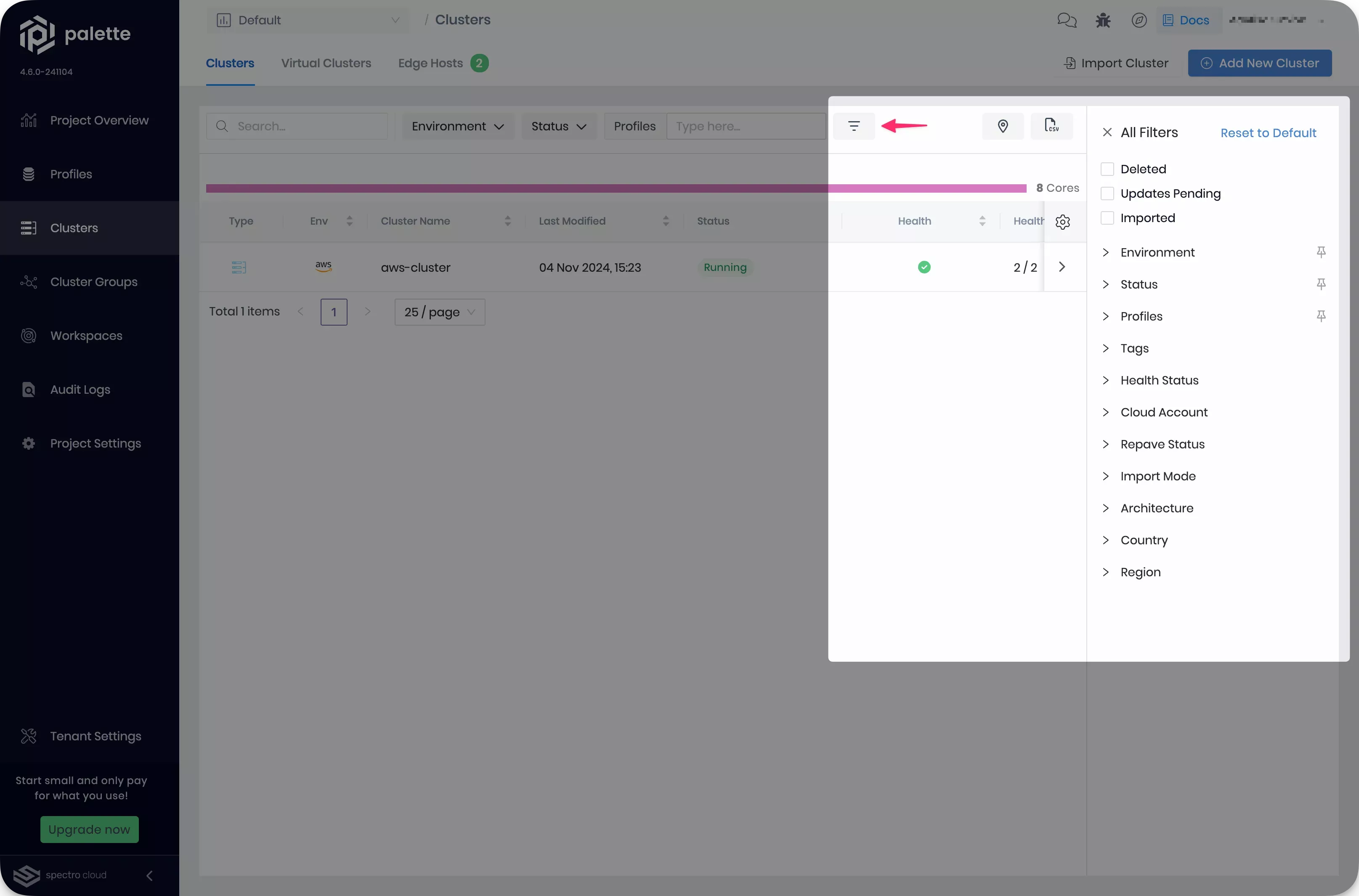 Cluster All Filters pane