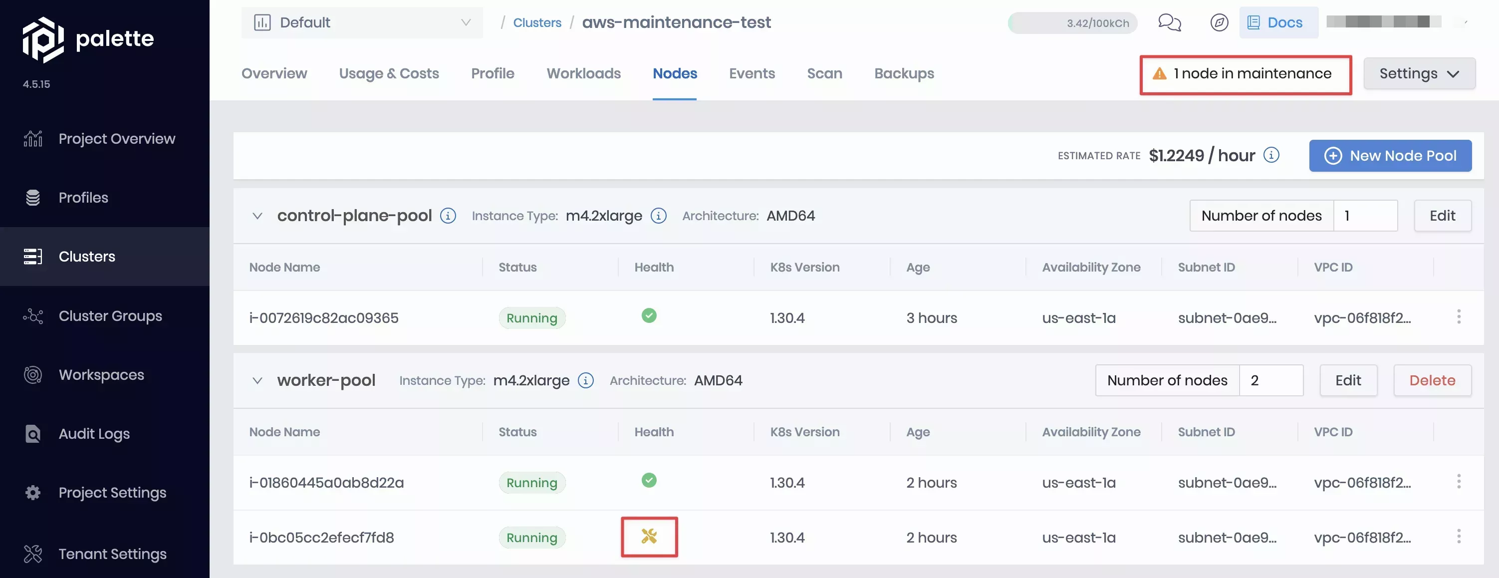 Node in maintenance mode