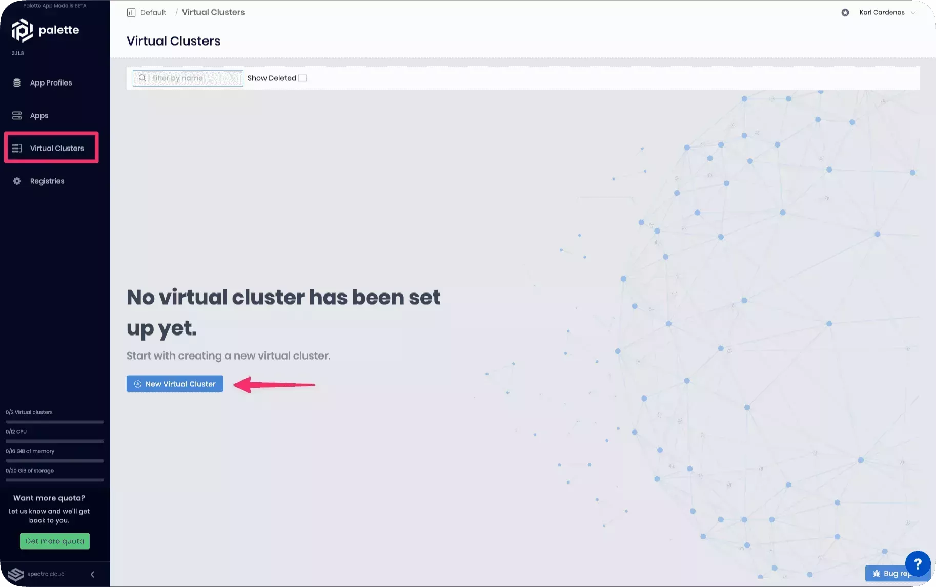 View of the virtual cluster list