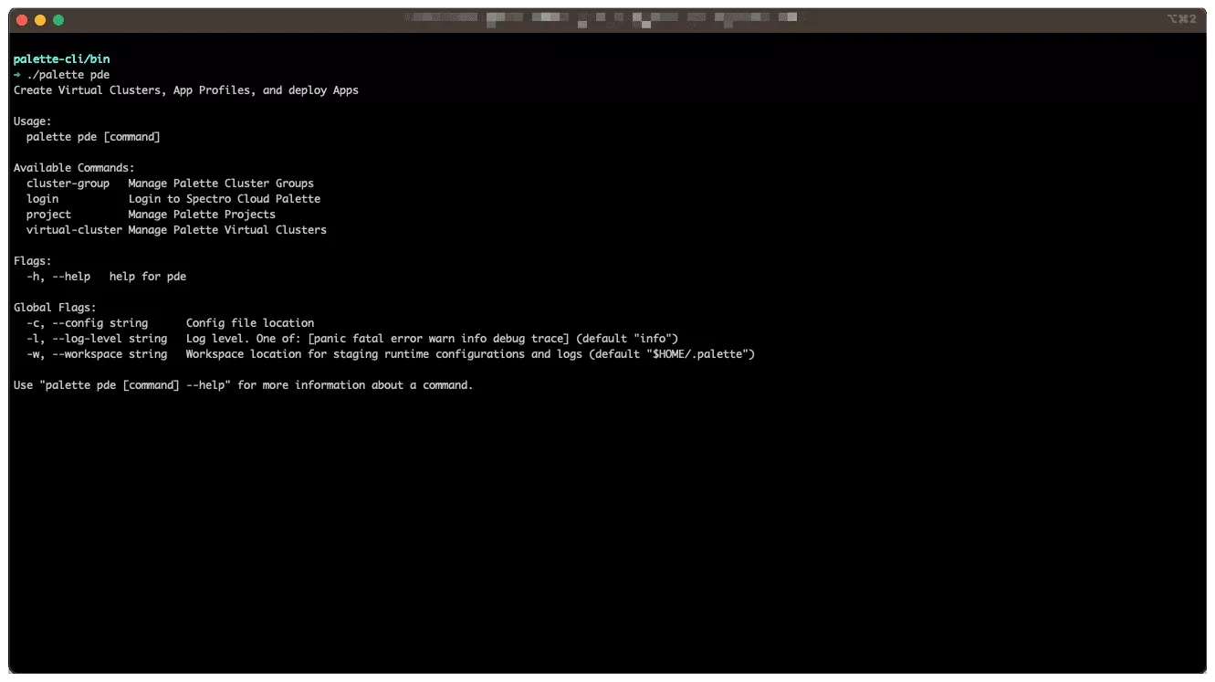 A view of the Palette CLI menu from a terminal