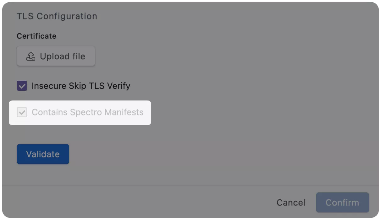 View of the &#39;Contains Spectro Manifests&#39; OCI registry box.