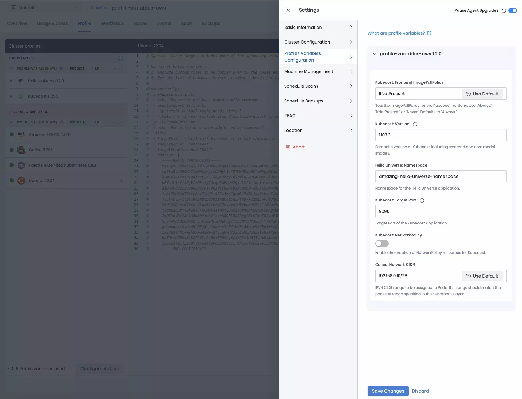 Overwriting existing cluster profile variables without modifying cluster profile