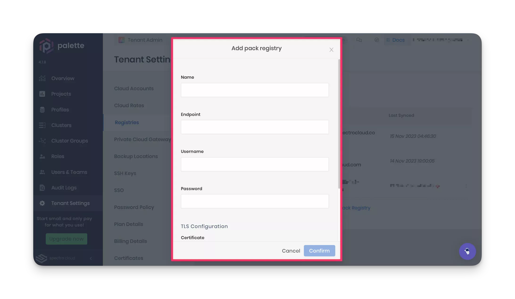 A screenshot highlighting the fields to configure a custom pack registry. 